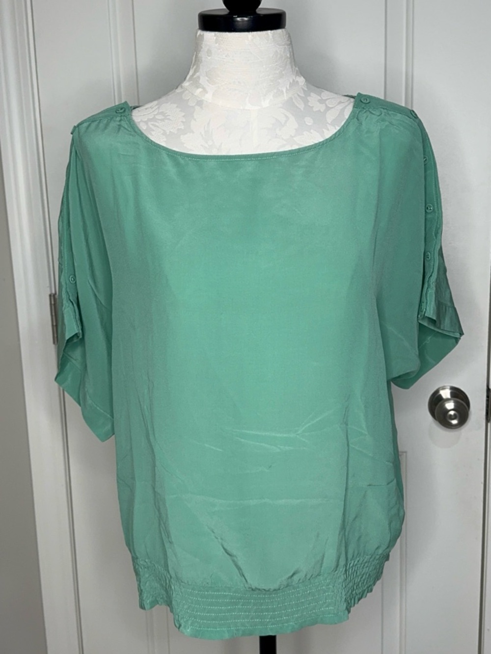Ya Da Mint green Silk Short Sleeve Blouse XL
